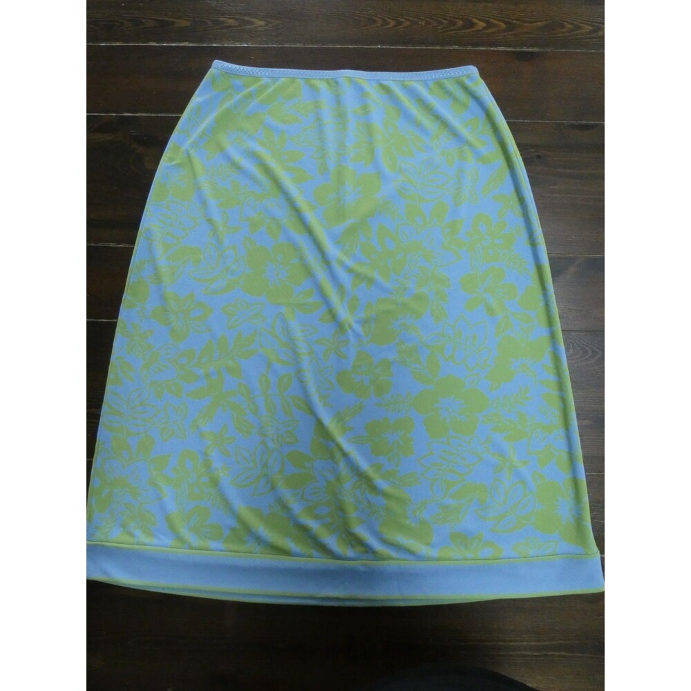 Gap Women's L Y2K A-Line Slip Skirt Green & Blue Floral Lined Midi Stretch